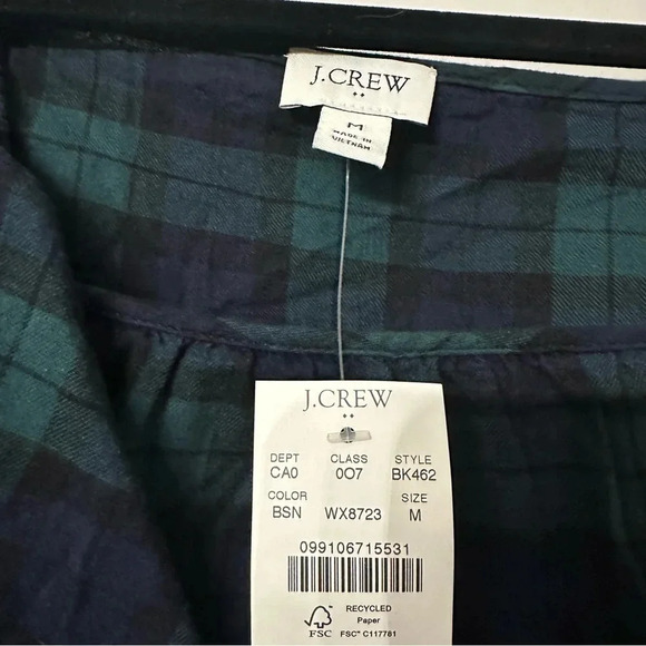 J. Crew Women's Long Sleeve Navy/Green Flannel Square Neck Ruffle Top Size M NWT - Picture 8 of 9